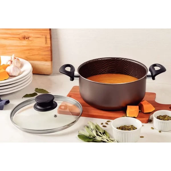 Cacerola Paris Texture Tramontina de Aluminio con Revestimiento Antiadherente Starflon Max Grafito con Tapa de Vidrio 22 cm 3,8 L