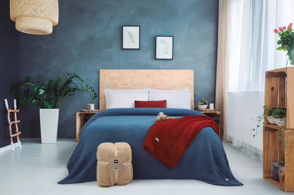 Frazada Jean Cartier Sherpa color natural con diseño sherpa 1 Plaza 1/2.