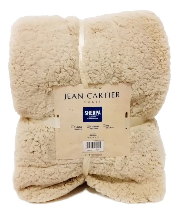 Frazada Jean Cartier Sherpa color natural con diseño sherpa 1 Plaza 1/2.