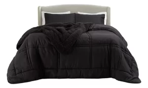 Acolchado 1 1/2 Plazas Jean Cartier Con Corderito Colores Color Negro.