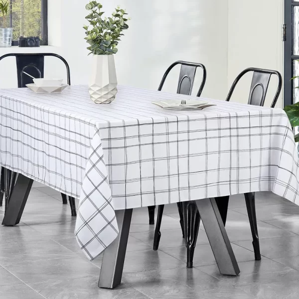 D_NQ_NP_2X_749626-MLA83561189549_042025-F Mantel Antimanchas Para Mesa Rectangular 150x200cm Cuadrícula Blanco Estampado