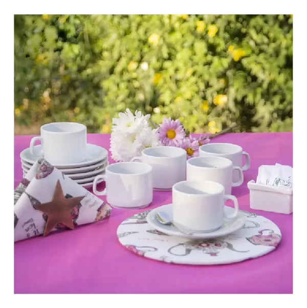 Taza Desayuno Con Plato Verbano Recta De Porcelana Color Blanco