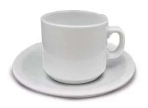 Taza Desayuno Con Plato Verbano Recta De Porcelana Color Blanco