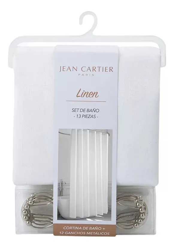 Cortina Baño Simil Lino + Ganchos Metálicos Jean Cartier