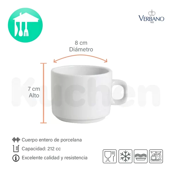 Taza Desayuno Con Plato Verbano Recta De Porcelana Color Blanco
