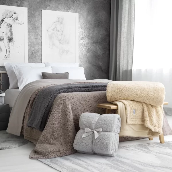 Frazada Doble Corderito Y Polar Jeancartier Color Sherpa Visón Diseño de la tela Liso 1 Plazas 1/2.