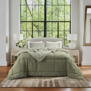 Acolchado King Size Con Corderito Jean Cartier Bitono Color Color Verde Oliva 1 Plaza 1/2.