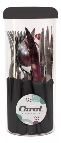 Set Juego Cubiertos 24 Piezas Fusion En Tarro Carol Color Negro Fusion