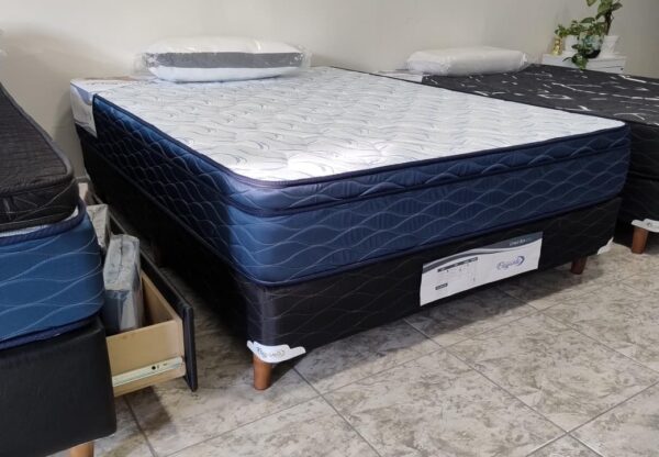 12. Conjunto sommier Balance 140x190 - Espuma densidad media ( Color Blanco-azul )